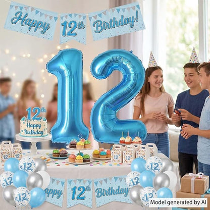 Light Blue Number 12 Balloon 40 Inch, Foil Numeral - Image 7