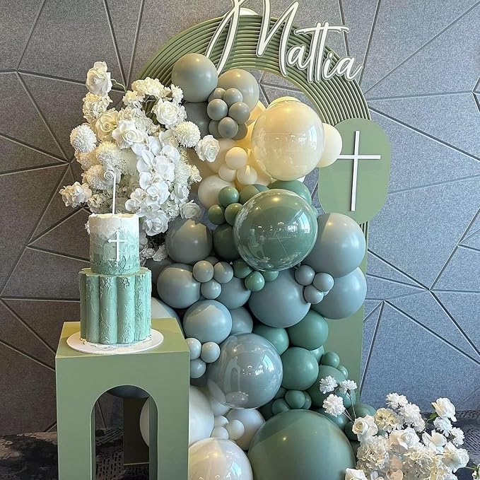 Dusty Blue and Green Balloons, 12 Inch Balloon Set - Image 4