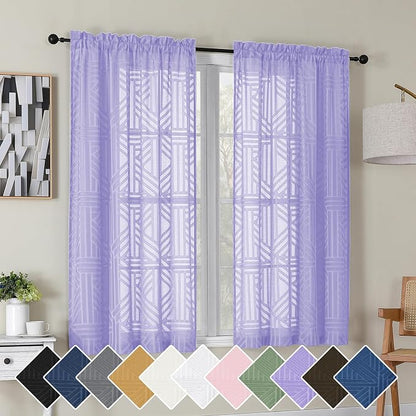 Simplebrand Lavender Semi Sheer Curtains 54 Inch Length 2 Panels, Geometric by Simplebrand