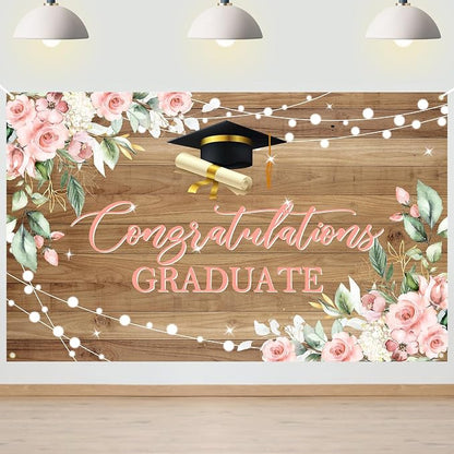 Rustic Wood Graduation Banner Congratulations Graduate Party Decorations by AVEZANO
