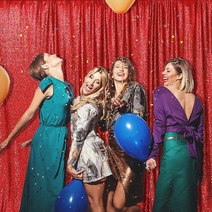 PartyDelight Red Sequin Backdrop 10x10ft Sparkly Photo Curtain | 4 Inch Rod - Image 8