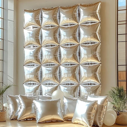 NISOCY 25PCS Metallic Silver Square Foil Balloons Wall Backdrop | Double Sided - Image 5