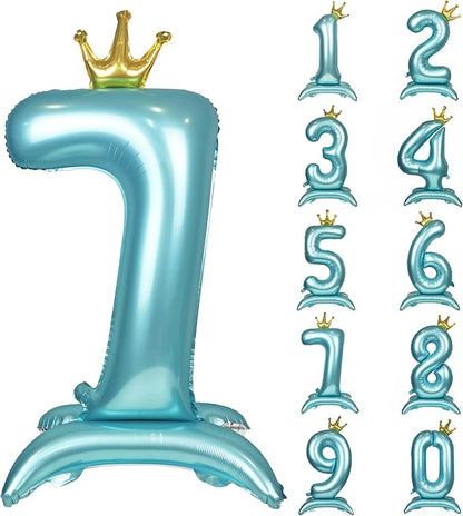 Blue Crown Number 7 Foil Balloon Standing Blue digital 7 Foil Balloon | by YOIOZAIZAI