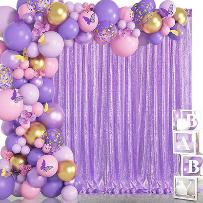 Lavender Sequin Backdrop Curtains 4 Pcs 2ftx8ft Glitter Shimmer Fabric | - Image 2