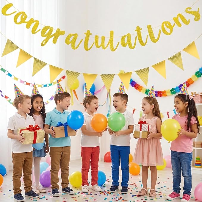 Pre-strung Glitter Congratulations Banner Sign Triangle Flag Banner Hanging - Image 5