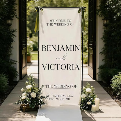 Personalized Wedding Welcome Sign Linen Fabric Banner by VIRAGIL