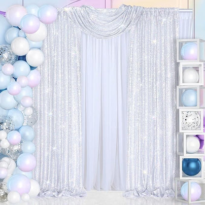 Laser Silver Sequin Backdrop Curtains 4 Pcs 2ftx8ft Glitter Fabric | Sparkly - Image 2