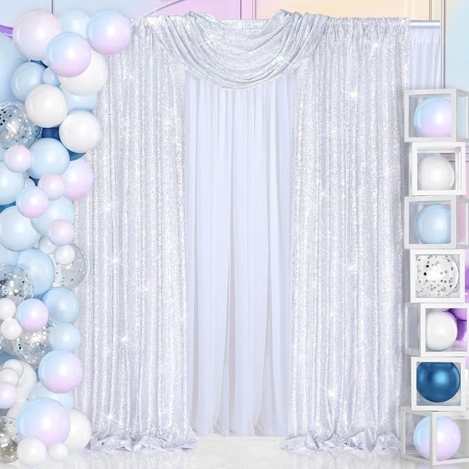 Laser Silver Sequin Curtains Backdrop 6 Pcs 2FTx8FT Shiny Shimmer Fabric | - Image 3
