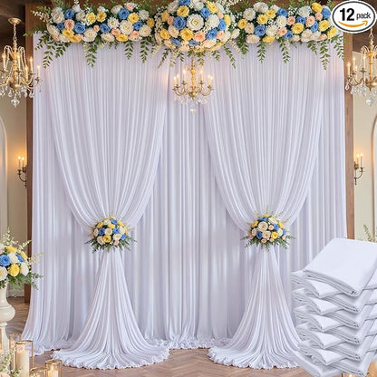60×14 ft White Wrinkle Free Backdrop Curtain, Soft Silky Polyester Wedding by ENJOYYOURPARTY