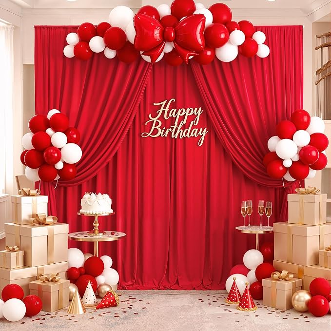 20ft x 10ft Wrinkle Free Red Backdrop Curtains - Image 3