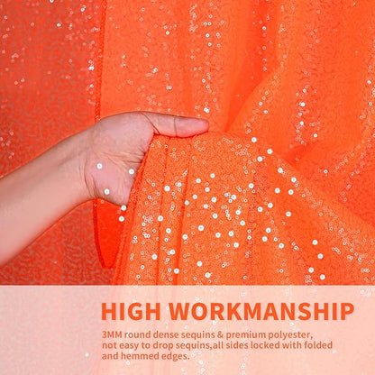 Orange Glitter Sequin Backdrop Curtains 2 Pcs 5FTx10FT Baby Shower Party - Image 4