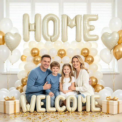TONIFUL 2 Size Cream White WELCOME HOME Foil Letter Balloons Banner Decor | - Image 4
