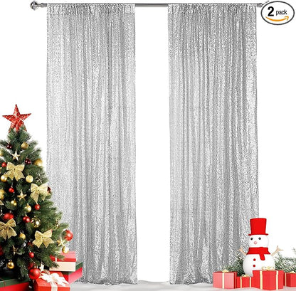 Hahuho Silver Sequin Backdrop Curtain, Party Decoration（2 Panels, 2FT x 8FT by Hahuho