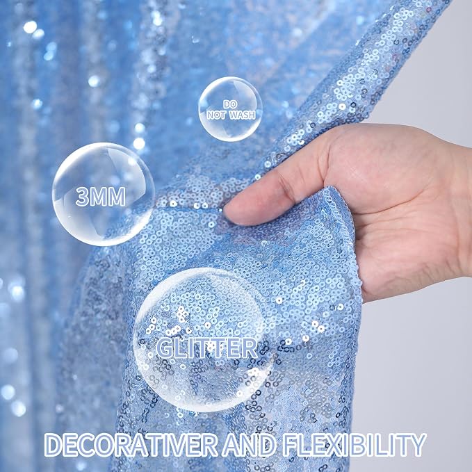 Birthday Backdrop Curtain Baby Blue Shimmer Sequin Backdrop Drapes 6x8FT | - Image 2