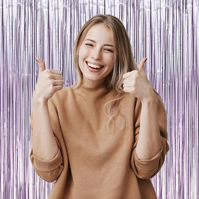 Voircoloria Light Purple Foil Fringe Backdrop Curtains, 3 Pack | Tinsel - Image 6