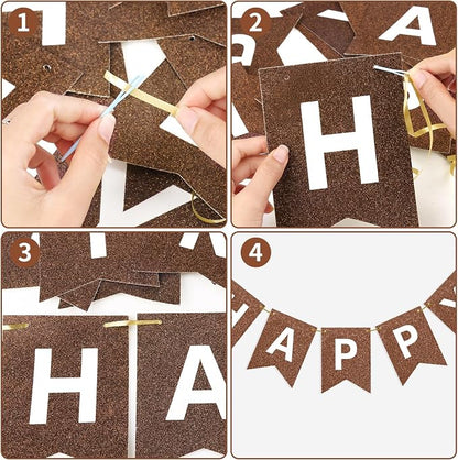 Hooqict Happy Birthday Banner Brown Birthday Party Decorations Backdrop - Image 7