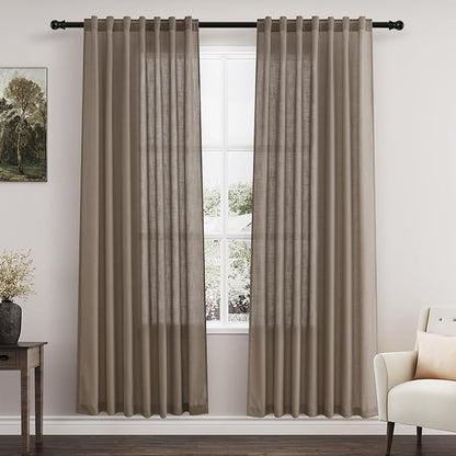 Dark Taupe Linen Curtains 80 Inches Length by Nanspring