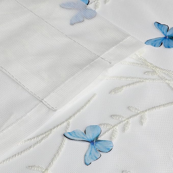 White Sheer Voile Curtains White Embossed Butterflies 72 Inches | Light - Image 5