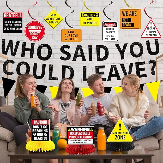 Roetyce Farewell Party Decorations, Caution Who Said You Could Leave Banner | - Image 5