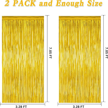 2 Pack Gold Tinsel Backdrop, 3.28 FT x 7.05 FT Metallic Fringe Curtain - Image 2