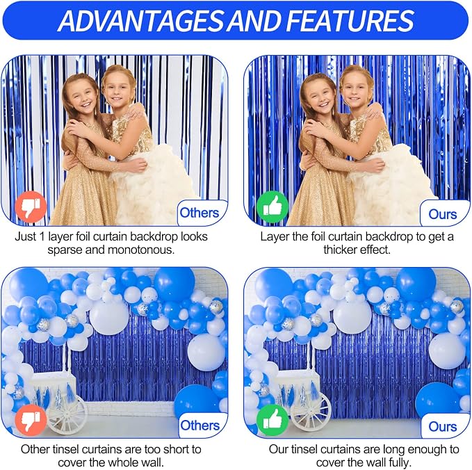 7 Pack 3.3 x 9.9 ft Dark Blue Fringe Backdrop Streamers Party Decorations | - Image 5