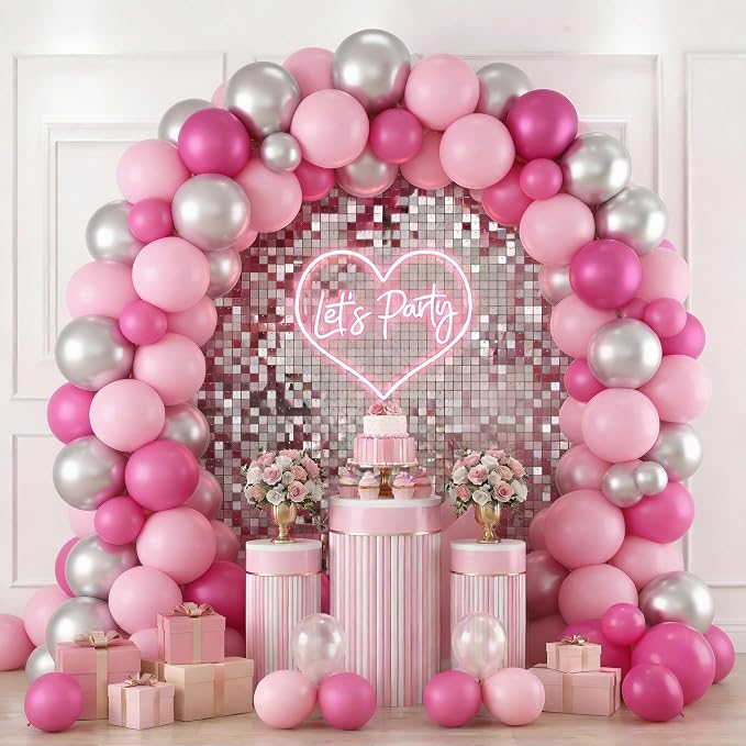 Hot Pink Silver Balloons 60pcs Light Pink Silver Balloon Bow Transparent Clear - Image 6