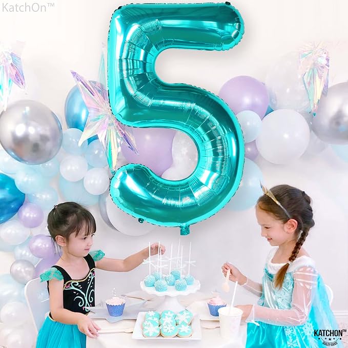 KatchOn Giant Aqua Blue Number 5 Balloon - Image 6