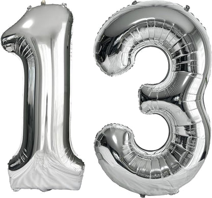 FIROMI 13 Number Balloons 40-inch Silver Big Foil Mylar 31 Balloon Numbers | by Firomi