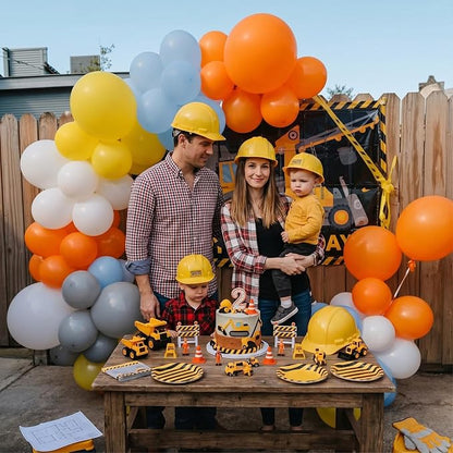 Construction Theme Balloons, 12 inch Orange Yellow Dusty Blue Latex Balloon - Image 4
