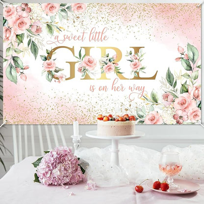 Avezano Girl Baby Shower Backdrop Pink Floral Sweet Baby Baby Shower Banner A - Image 2