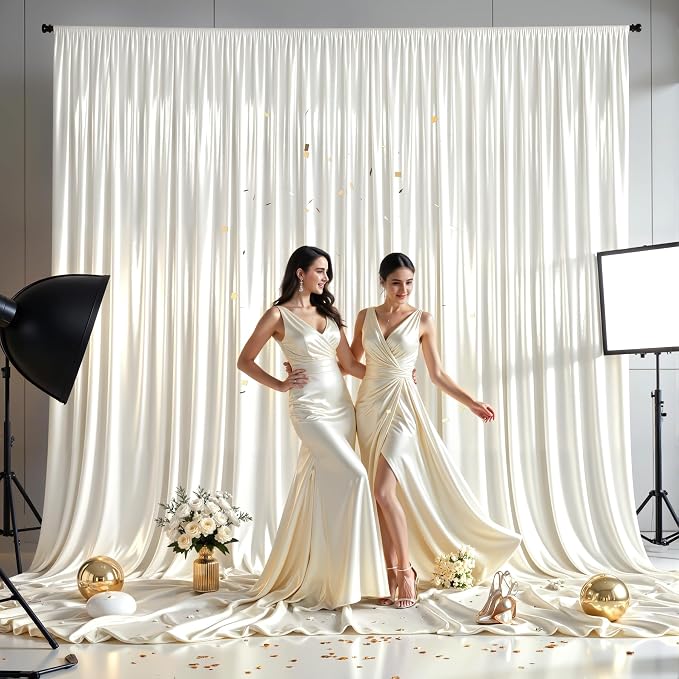 10x10 ft Ivory Glitter Backdrop Curtain - Image 4