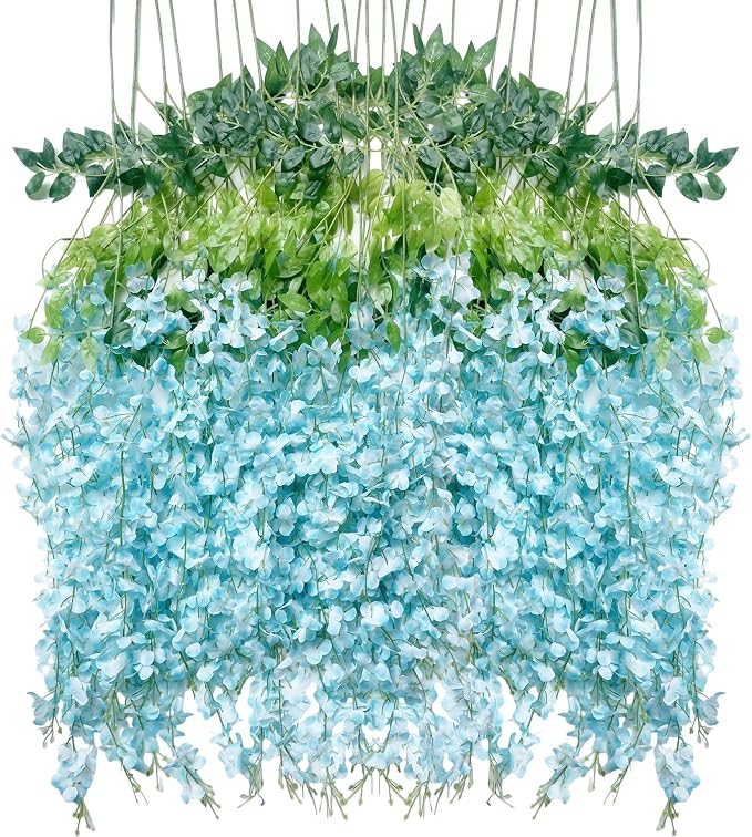 Artificial Wisteria Hanging Flowers Fake Wisteria Flower Garland Silk Vines by WONICE