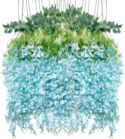 Artificial Wisteria Hanging Flowers Fake Wisteria Flower Garland Silk Vines by WONICE