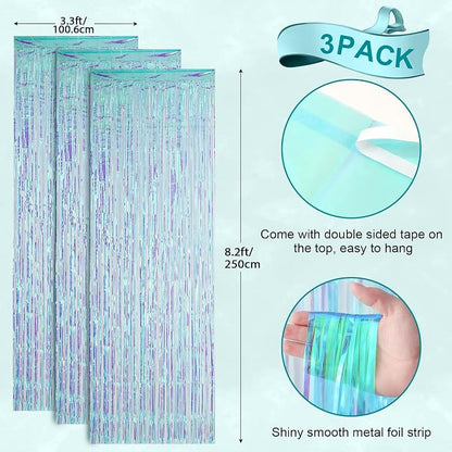 Voircoloria Iridescent Foil Fringe Backdrop Curtains, 3 Pack | Tinsel Streamers - Image 3