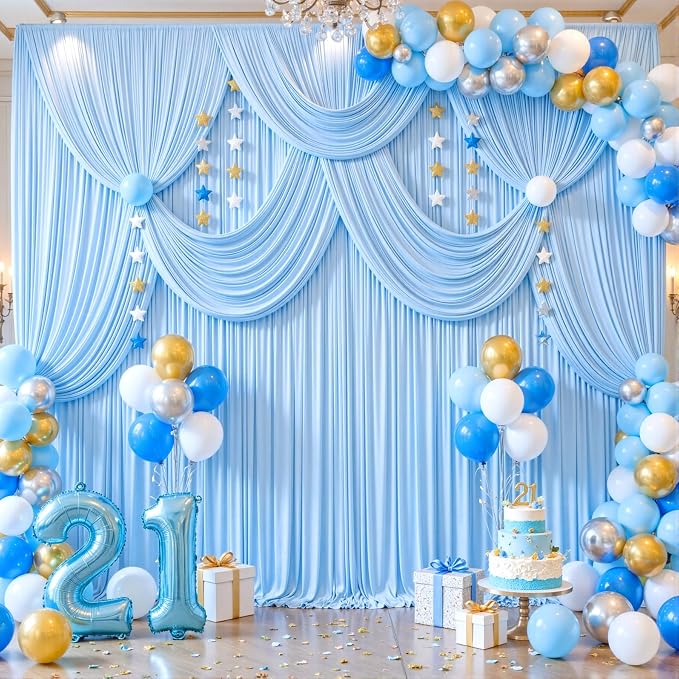 4 Panels Baby Blue Backdrop Curtains - Image 9