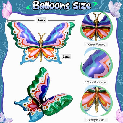 44" Giant Rainbow Butterfly Foil Balloons, Big Multicolor Butterfly Inflatable - Image 2