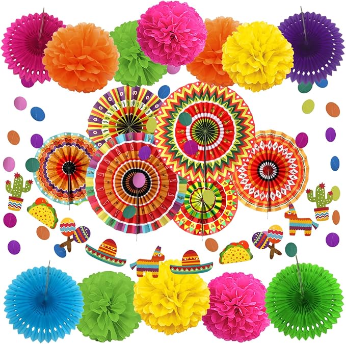 Mexican Party Decorations, Pom Poms Flowers by ZERODECO