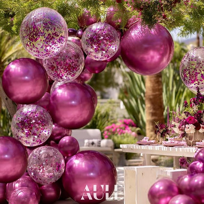 AULE 100Pcs Metallic Hot Pink Balloons 18/12/10/5 Inch Different Sizes | Chrome - Image 3