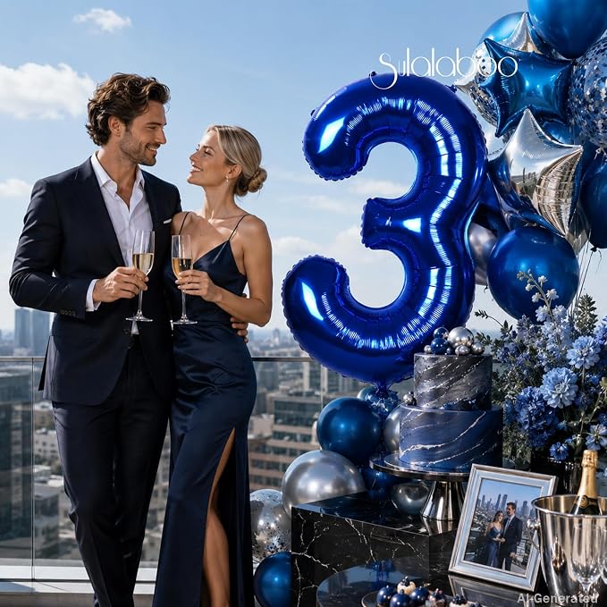 40 Inch Navy Blue Big Number 3 Balloon 0-9 Large Helium | Royal Blue 3rd - Image 3