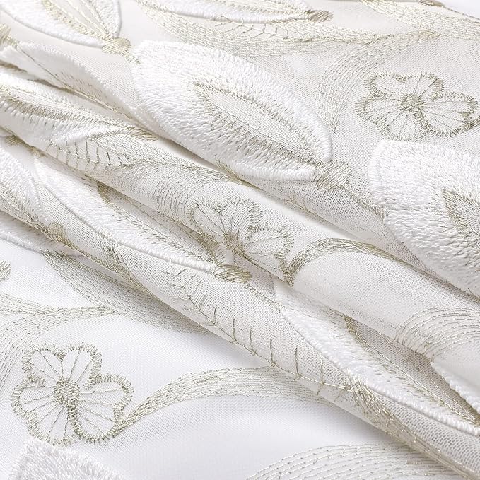 White Sheer Voile Curtains White Embossed Drip 54Wx96L Inch | Light Filtering - Image 4