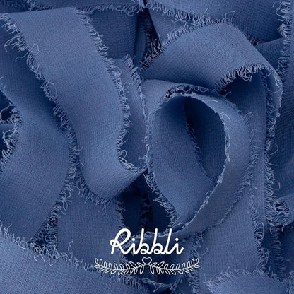 Ribbli Dusty Blue Ribbon 1 Inch x 3 Rolls Total 24 Yards Blue Handmade Fringe - Image 2