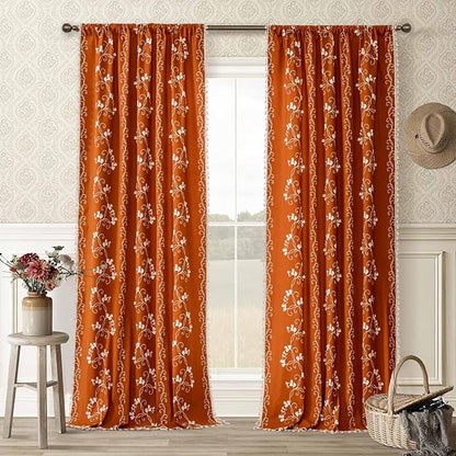 F-CHU Terracotta Curtains for Bohemian 90 Inch Length French Country Floral - Image 2