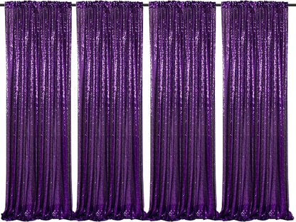 Purple Sequin Backdrop Curtain 4 Pcs 2ftx8ft Sparkly Glitter Wedding Party by SoarDream