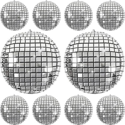 10 Pcs Disco Ball Balloons 32/10 4D Ball Balloons Metallic Silver Disco Mylar by Froova
