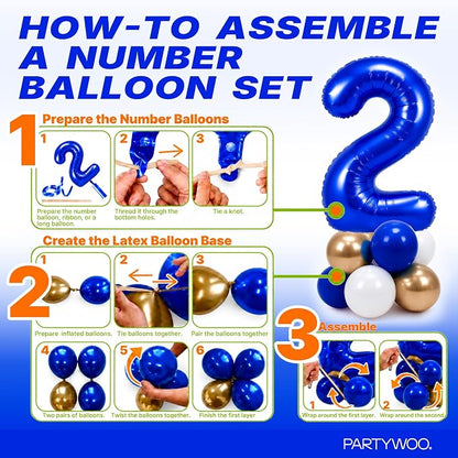 PartyWoo Number Balloons 40 Inch Blue Number 2 Kit - Image 7