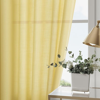 Yellow Linen Blend Drapes 84 Inch Length 2 Panels Set Back Tab Rod Pocket Light - Image 2