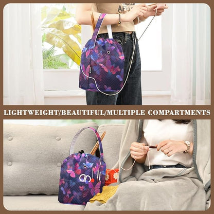 Purple Red Butterfly Yarn Bag Small Crochet Bag Drawstring Yarn Storage - Image 5