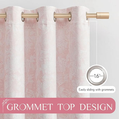 Beauoop Pink Floral Jacquard Blackout Curtains - Image 7