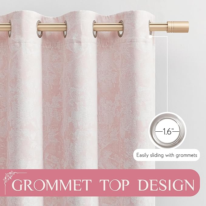 Beauoop Pink Floral Jacquard Blackout Curtains - Image 6