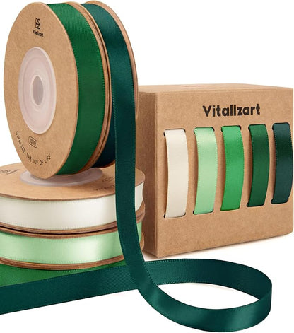 Vitalizart Green Ribbons for Crafts 3/8" x 50Yds Double-Faced Satin Ribbon | by Vitalizart